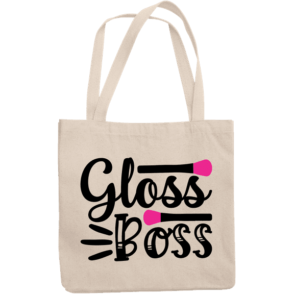12oz Canvas Tote Bag - Gloss Boss, Lip Gloss Lover Quote - Beauty Themed Merch for Makeup Artist or Cosmetologist, Gift for Makeup Lovers & Beauticians