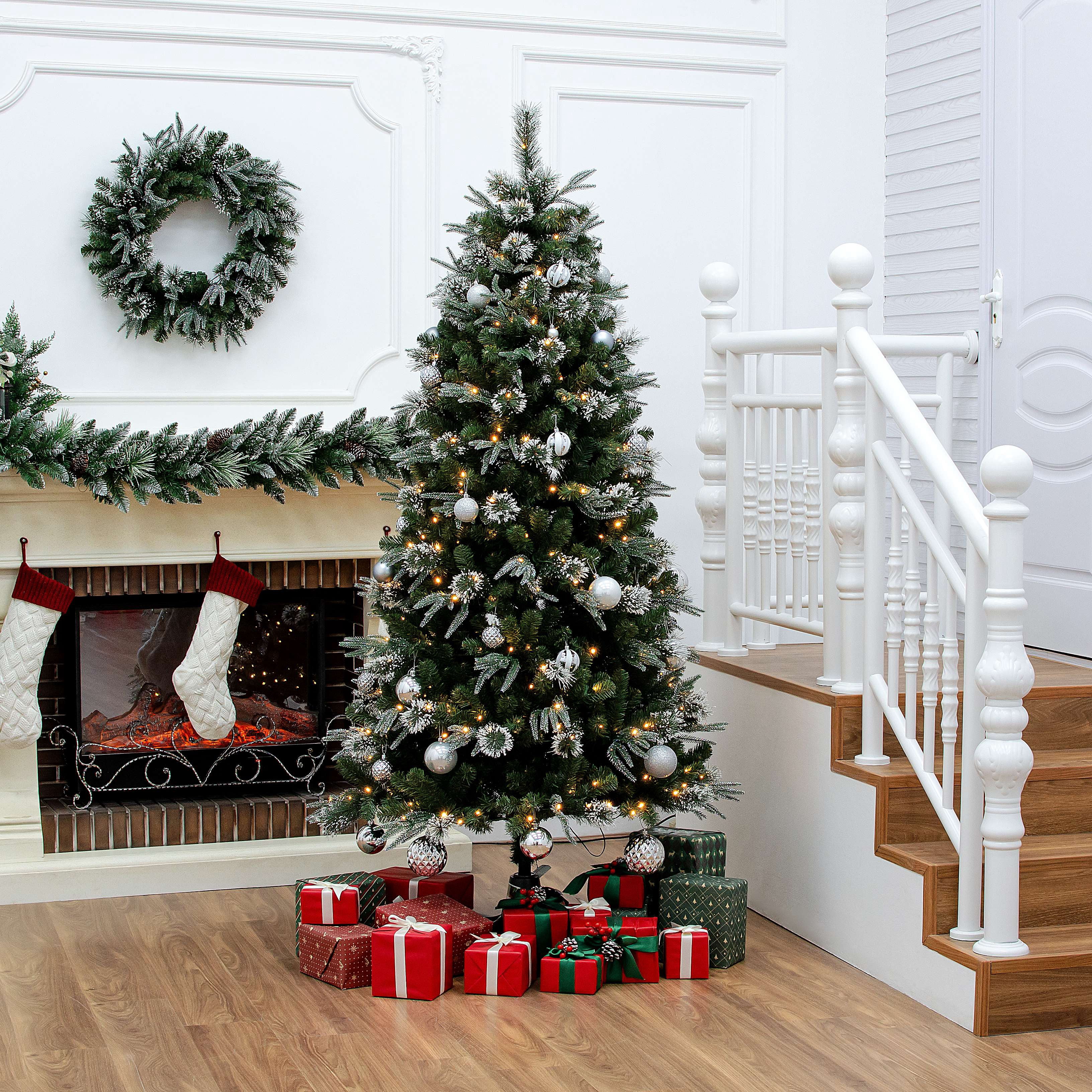 7 Foot Frost Kissed Spin Pine Christmas Tree Display