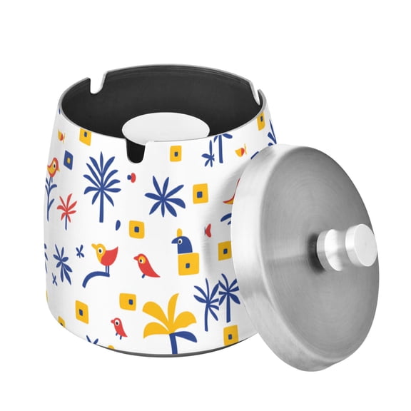 Yayeee Ashtray with Lid for Cigarette Smokeless Stainless Steel Home Ash Holder, Tropical Rhythm