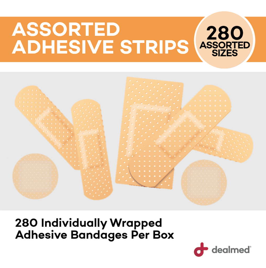 Dealmed Adhesive Bandage Assorted Variety Pack, Sterile, Breathable, Non-Stick Pad, 280/Box, 12 Pack