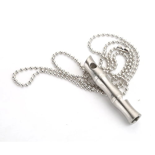 Retro Bamboo-shaped Whistle High Decibel Metal Beadless Whistle Outdoor Survival Whistle Referee Signal Whistle Key Pendant (Silver)