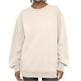 thumbnail image 2 of Womens Crewneck Sweatshirts Casual Long Sleeve Loose Pullover Soft Solid Fall Winter Tops Beige S, 2 of 5