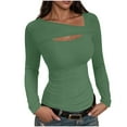 thumbnail image 2 of Yuyuzo Long Sleeve Shirts for Women Ribbed Knit Basic Cut out Tight Tees Solid Color Base Layer Tight Tops, 2 of 7