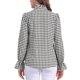 thumbnail image 3 of Blusa de cuadros de gingham para mujeres con volantes, cuello en V, frente con botones y manga larga, talla M, color negro, 3 of 6