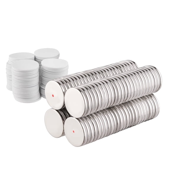 100pk - Neodymium Disc Magnets 1.26" x 1/8" (32mm x 3mm) with Double-Sided Adhesive