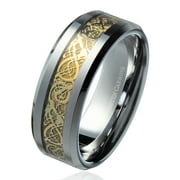 Metals Jewelry Men's / Women's 8mm Gold Celtic Dragon Ring Men's Tungsten Carbide Wedding Band Jewelry Ring Size 10