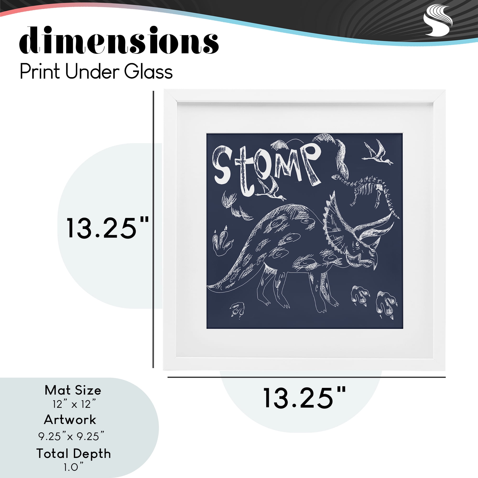 Sketchy Stomp Dinosaur White Framed Print Under Glass, design by HUE and MI and Sangita
