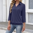 thumbnail image 4 of Womens Polo Shirts 3/4 Sleeve Banded Bottom Tops Business Casual Tops Collared V Neck Blouses Navy S, 4 of 4