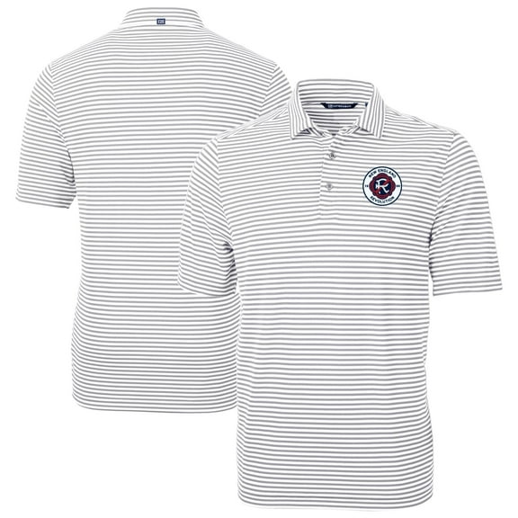 Men's Cutter & Buck Gray New England Revolution DryTec Virtue Eco Pique Stripe Recycled Polo
