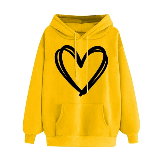 Erwazi Women Drawstring Hoodies Valentine's Day Heart Print Hooded Sweatshirts Casual Loose Pullover Tops