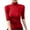 #1044Red, variant on Stylish Waist Defining Ribbed Knit Solid Color Blouse with Mid Sleeve Round Neck for Women Stretchy Comfortable Everyday Wear Layering Top