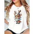 thumbnail image 2 of Women's Adorable Reindeer Heart Graphic Tee - Casual & Sporty Round Neck Short Sleeve, Comfortable Polyester Blend Summer Top, Machine Washable, Everyday Tee|Cute Animal Print|Glossy Texture, 2 of 8