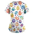 thumbnail image 2 of Scrub Uniforms For Women，Scrub Tops Womens Cute Easter Printed Nurse Uniforms 2026 Short Sleeve Scrub V Neck Shirt with Pockets，Purple，L, 2 of 3