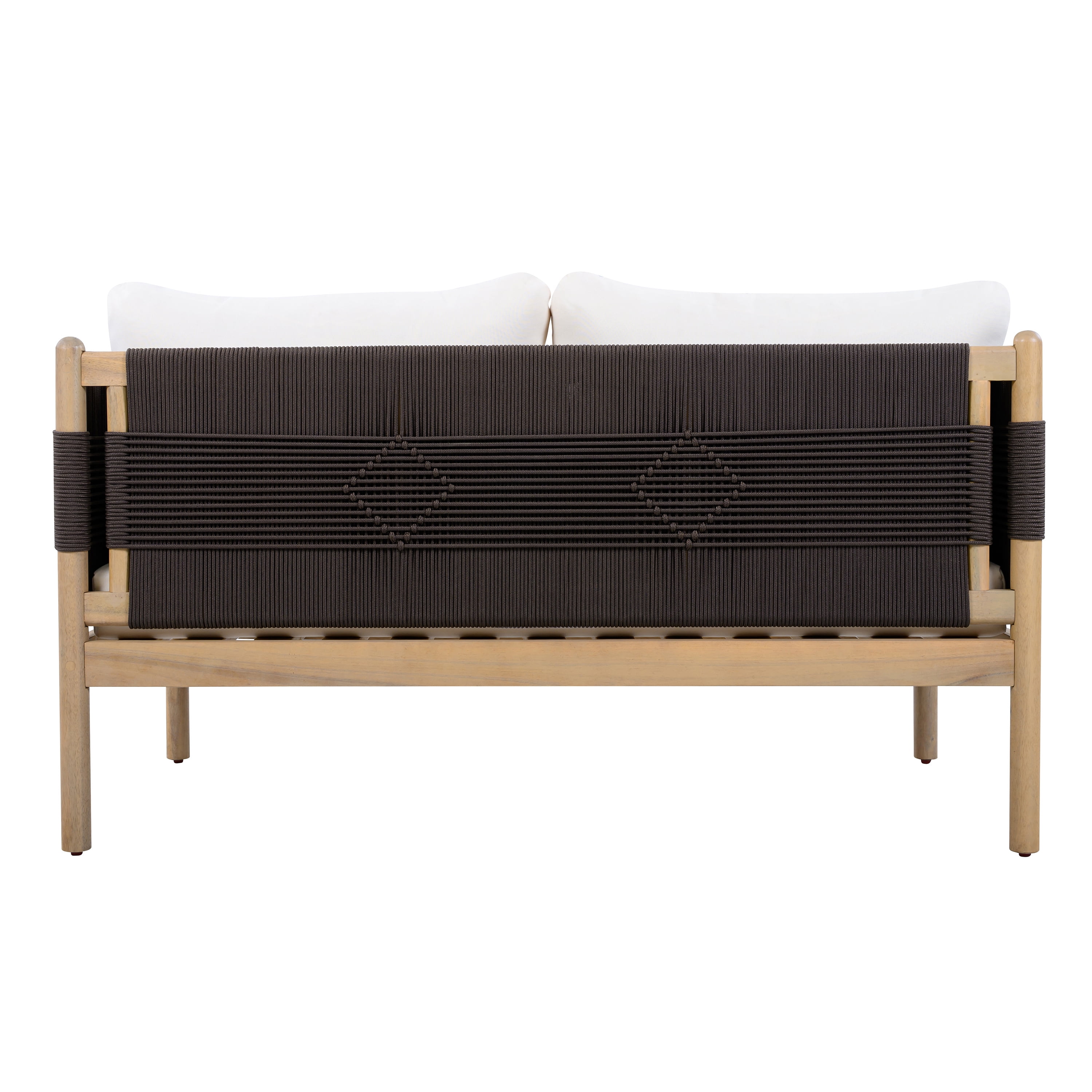 Loveseat, Outdoor Acacia Wood Sofa with Diamond Rope Weave and Cushions for Patio Garden, Light Teak and Cream