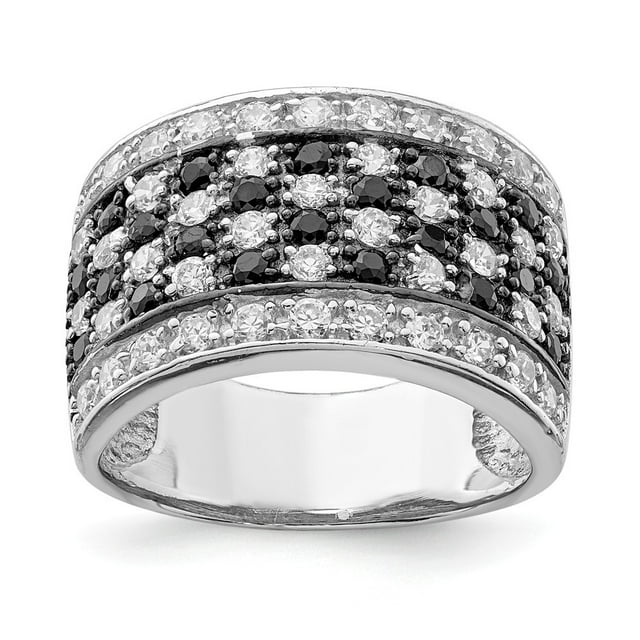 925 Sterling Silver Open back Rhodium Black and White CZ Cubic Zirconia Simulated Diamond Checkerboard Ring Size 8 Jewel
