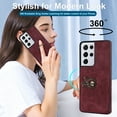 thumbnail image 4 of Feishell Fit for Samsung Galaxy S21 Ultra Case with 360° Rotatable Ring Holder,Shockproof Drop Resistant Premium Plain PU Leather Soft TPU Card Slots Kickstand Back Protective Phone Case,Winered, 4 of 8