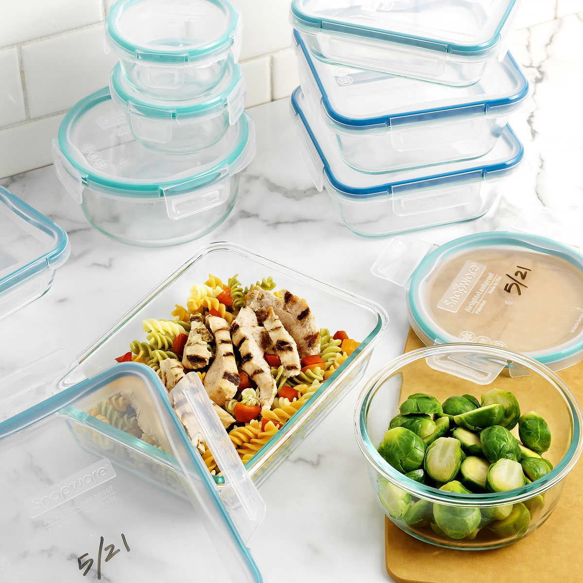 Snapware Pyrex 18-piece Glass Food Storage Set Includes: 2- 1-cup small  round containers with lids 2- 2-cup small rectangular containers…