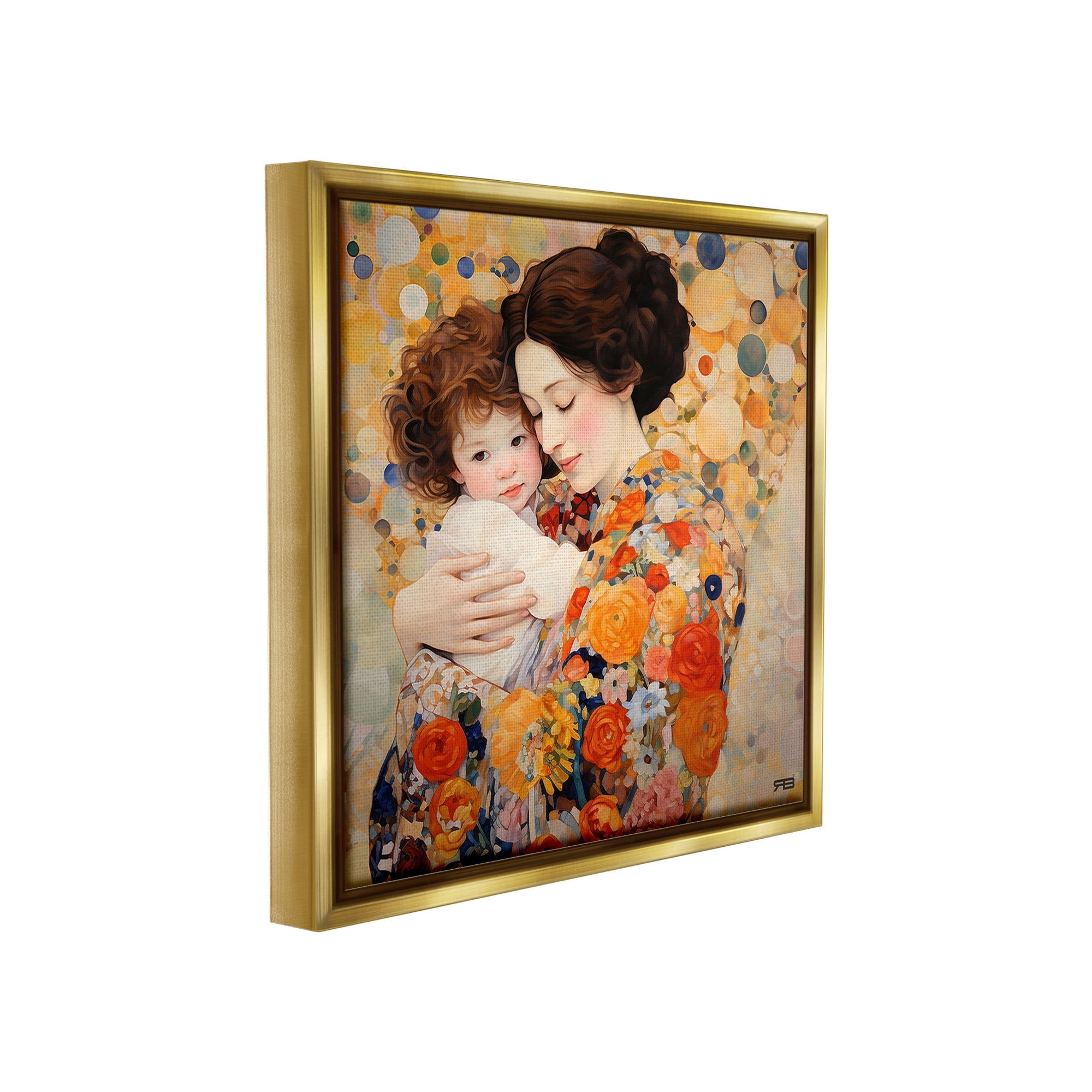 Stupell Industries Floral Mother & Baby Abstract Painting Gold Floater Framed Canvas Art Print Wall Art, 25 x 25
