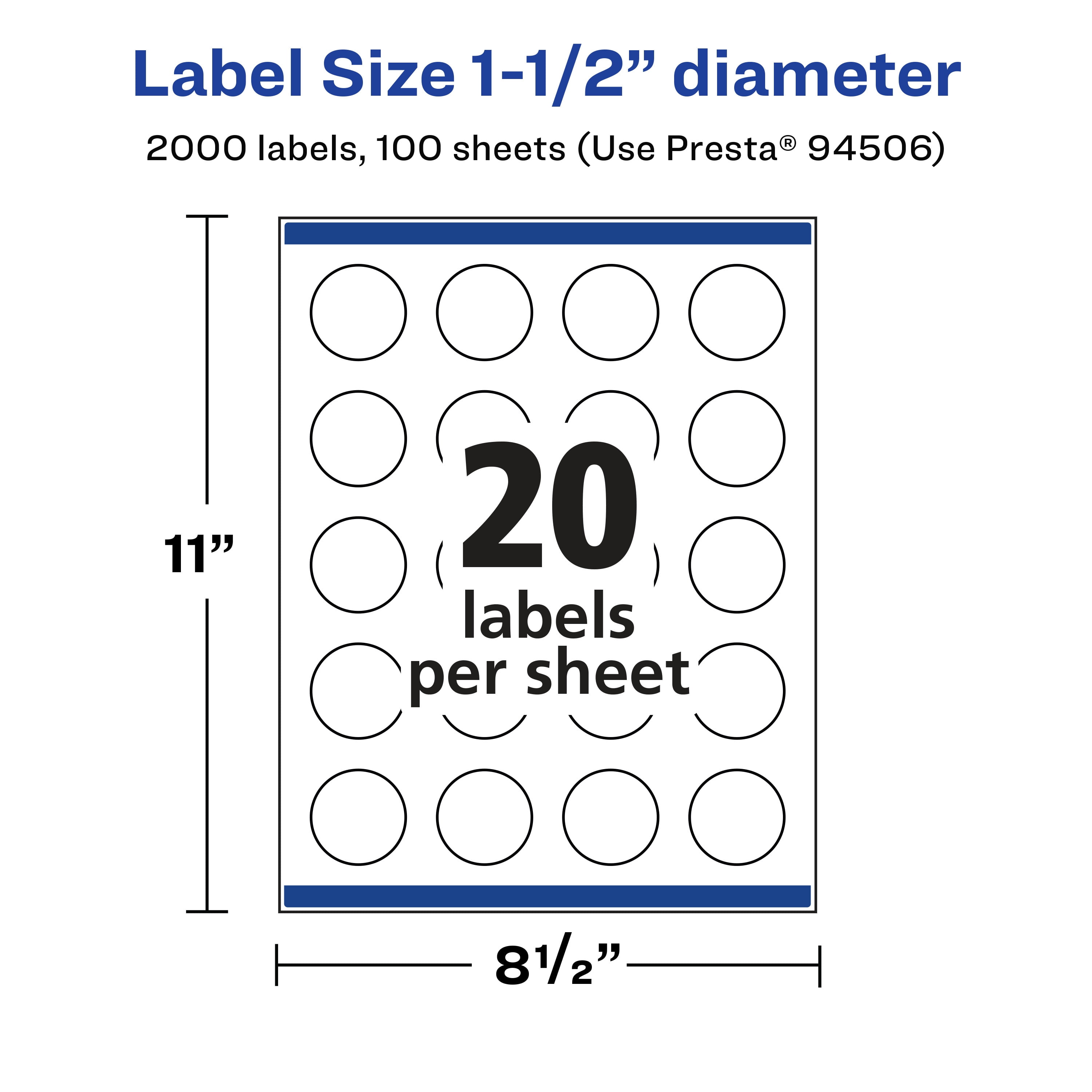 Avery Removable Round Labels, 1.5" Diameter, 2,000ct