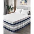 thumbnail image 4 of Navy Blue Grey Stripe Wrap Around Bed Skirts for Queen Bed 18" Drop,Bed Skirt with Adjustable Elastic Belt Dust Ruffle Bed Valance for Bedroom Hotel Modern Art Horizontal Striped Bed Frame Cover, 4 of 7