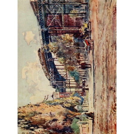 New York Elevated Railway - New York 1911 Elevated Railway at 110th Street Canvas Art - Martin Lewis (18 x 24)