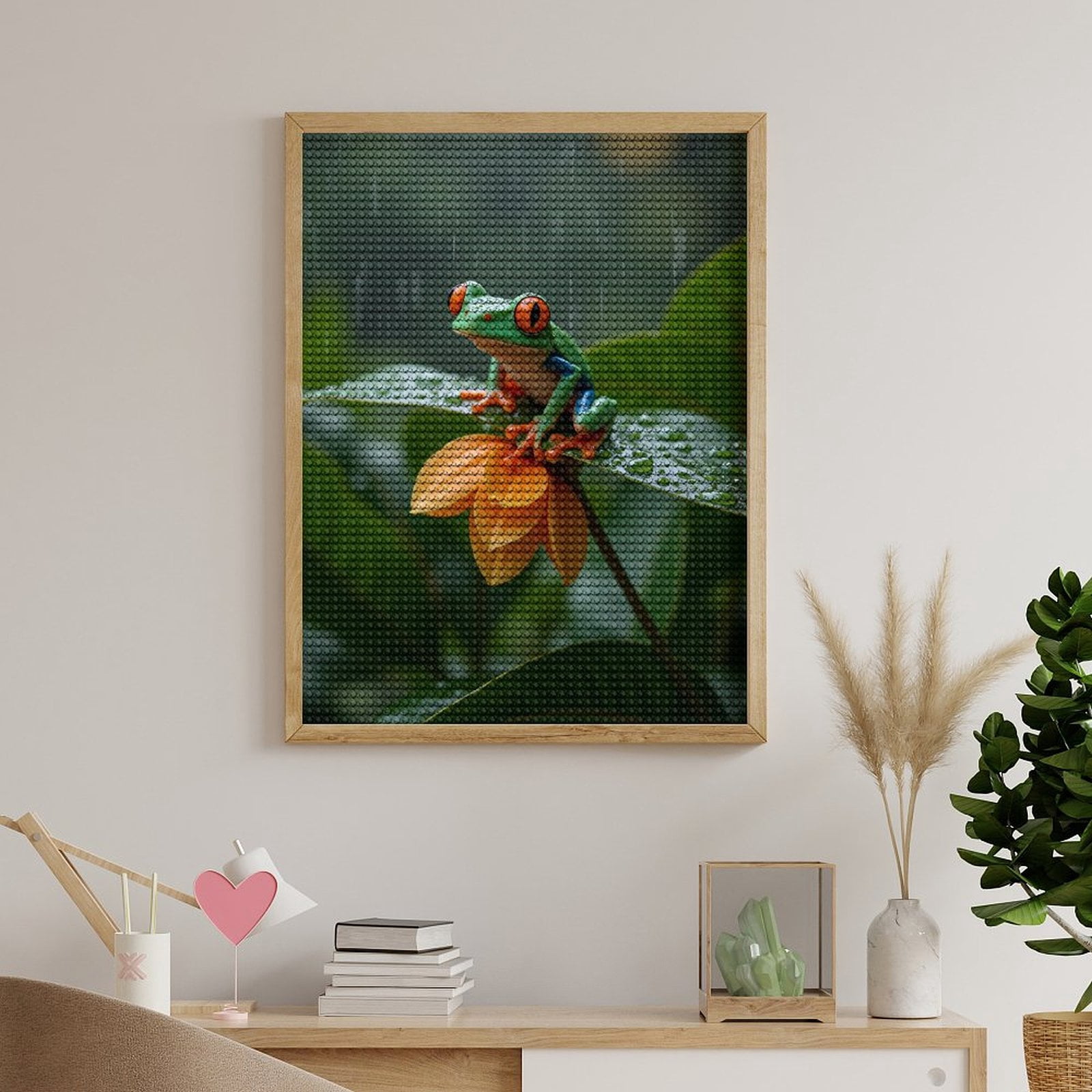 Diamond Art Kits for Adults, Tree Frog On Leaf In Rain 5D Diamond Painting Kits for Adults Beginners, DIY Full Drill Diamond Painting, Gem Art and Crafts 12x16
