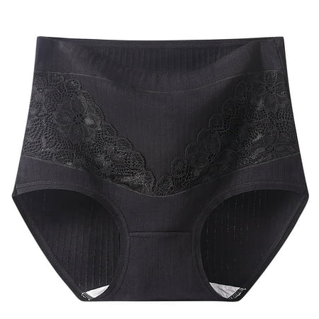 Solid Lace Plus Size High Waist Leak Proof Cotton Crotch Shorts Underwear Panties Cotton Panties for Women Seamless Underwear Black 4XL