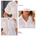 thumbnail image 4 of Blusa de manga corta con cuello vuelto para mujer, blusa informal con botones y cuello en V de Color liso con bolsillos, 4 of 6