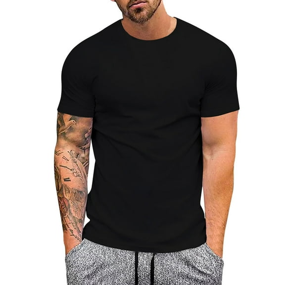 Icvfdpl Mens T Shirts Ice Silk Top Short Sleeve Slim Fit Fashion Summer Round Neck Short Sleeve Black Classic Tshirts Shirts For Men 3Xl