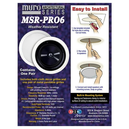 Bic America MSRPRO6 6.5" Muro Weather-Resistant Ceiling Speakers