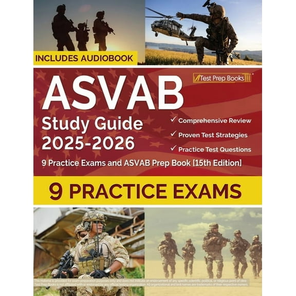 ASVAB Study Guide 2025-2026: 9 Practice Exams and ASVAB Prep Book [15th Edition], (Paperback)