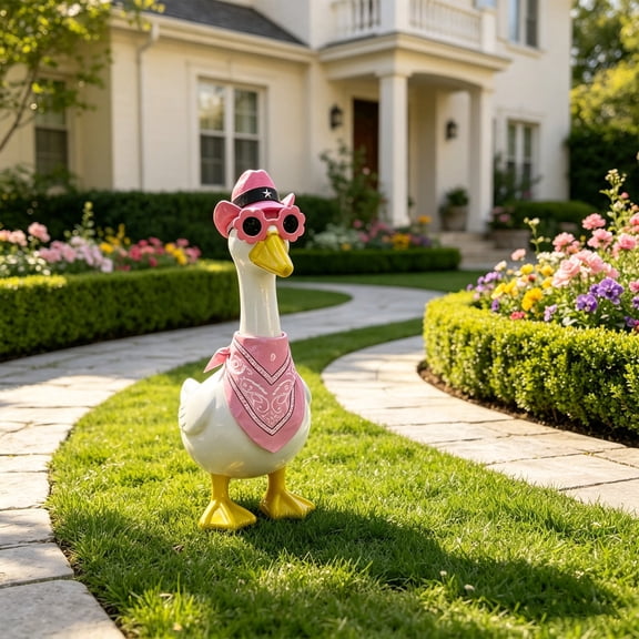 AZXY Porch Goose Outfit, Fits 23 Inch Porch Goose Statue, Summer Cowboy‑Style Goose Clothes for Cement Goose, Goose Clothing, Bandana Hat Sunglasses Outdoor Decor for Yard Patio Porch Garden