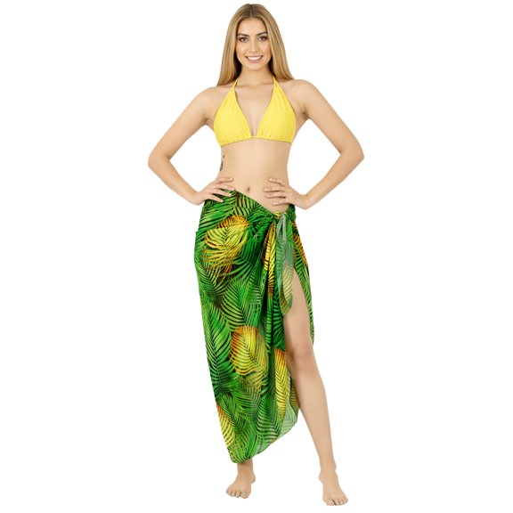 LA LEELA Women's Bikini Beach Wrap Swimwear Cover up Bathing suit Summer Wraps Swimsuit Sarong Skirts for Women One Size Emerald, Leaves