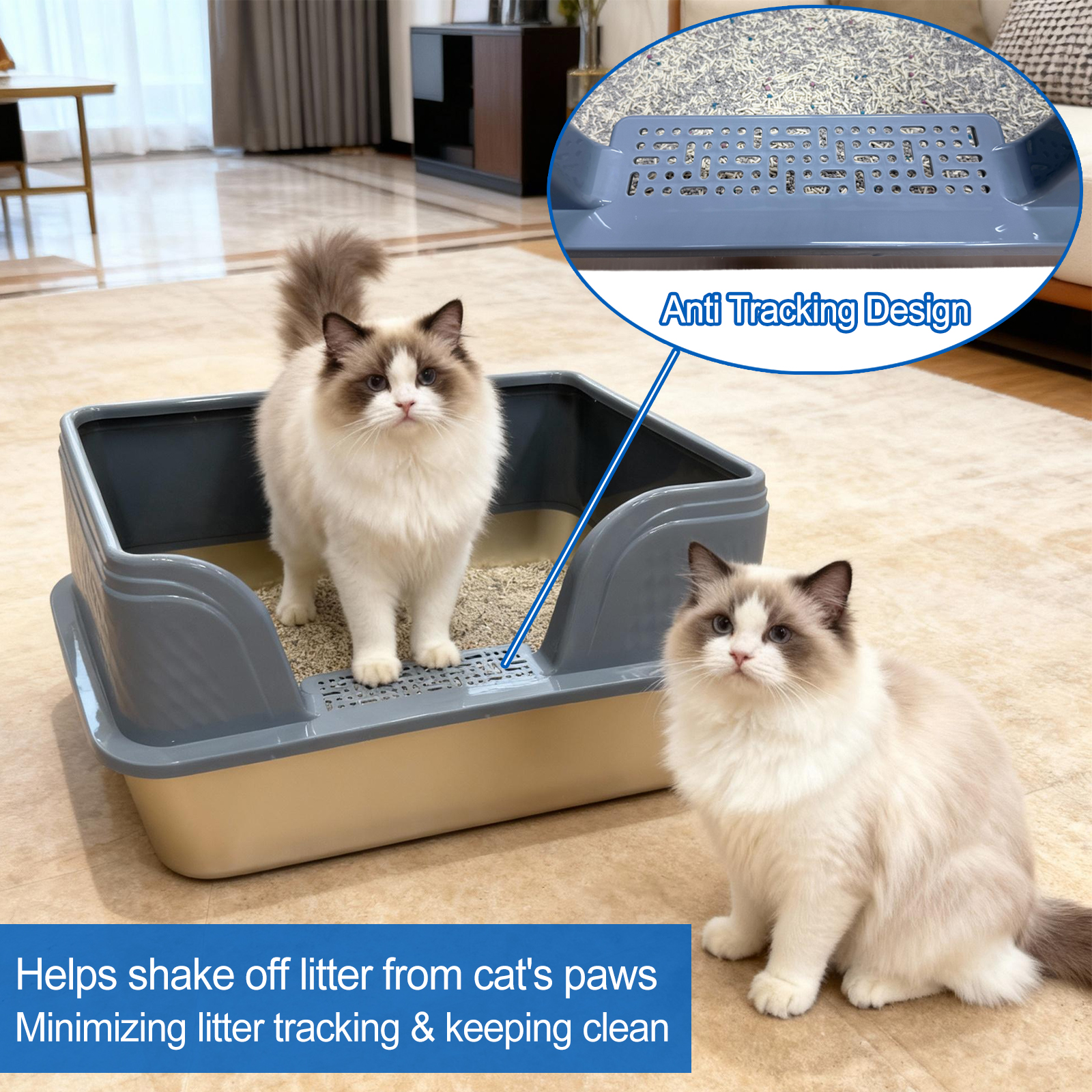 2 Pack Stainless Steel Cat Litter Box with High Sided Lid, 23.6" L x 15.8" W x 11.8" H - XL Metal Litter Box Pan for Big Cats, High Wall Enclosure, Non Stick, No Smell, Easy to Clean, Scoop Included