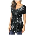 thumbnail image 4 of 2023 Women's Floral Tunic Tops Casual Blouse V Neck Short Sleeve Buttons Up T-Shirts, 4 of 6