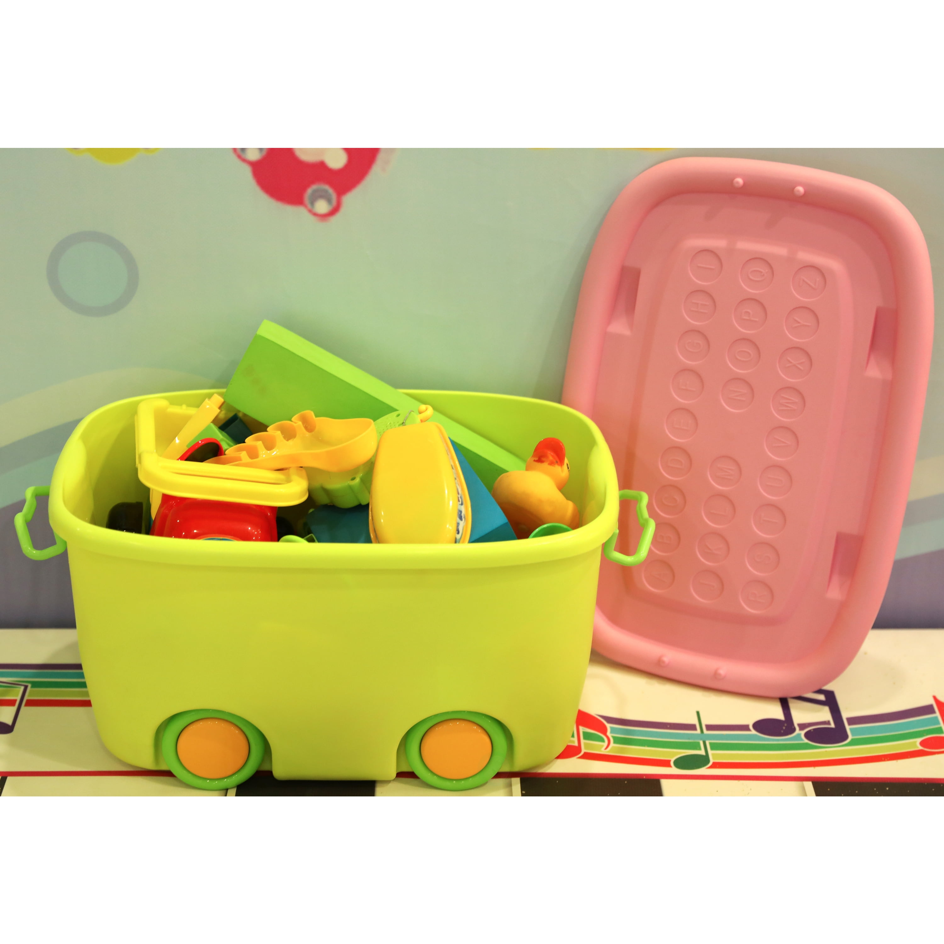 Stackable Toy Storage Box with Wheels, Set of Small and Large