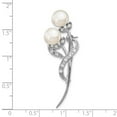 thumbnail image 2 of 925 Sterling Silver Rhod Plat 7-8mm White Button Freshwater Cultured Pearl Cubic Zirconia Brooch Pin Brooches and Pin fo, 2 of 2