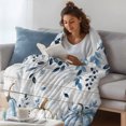 thumbnail image 3 of Vintage Fall Blue Throw Blanket, Flannel Fleece Blanket with Striped Design for Couch, Thanksgiving Botanical Pumpkins Soft Breathable All Season Plush Blankets for Loveseat Sofa Bed 60"x80", 3 of 9