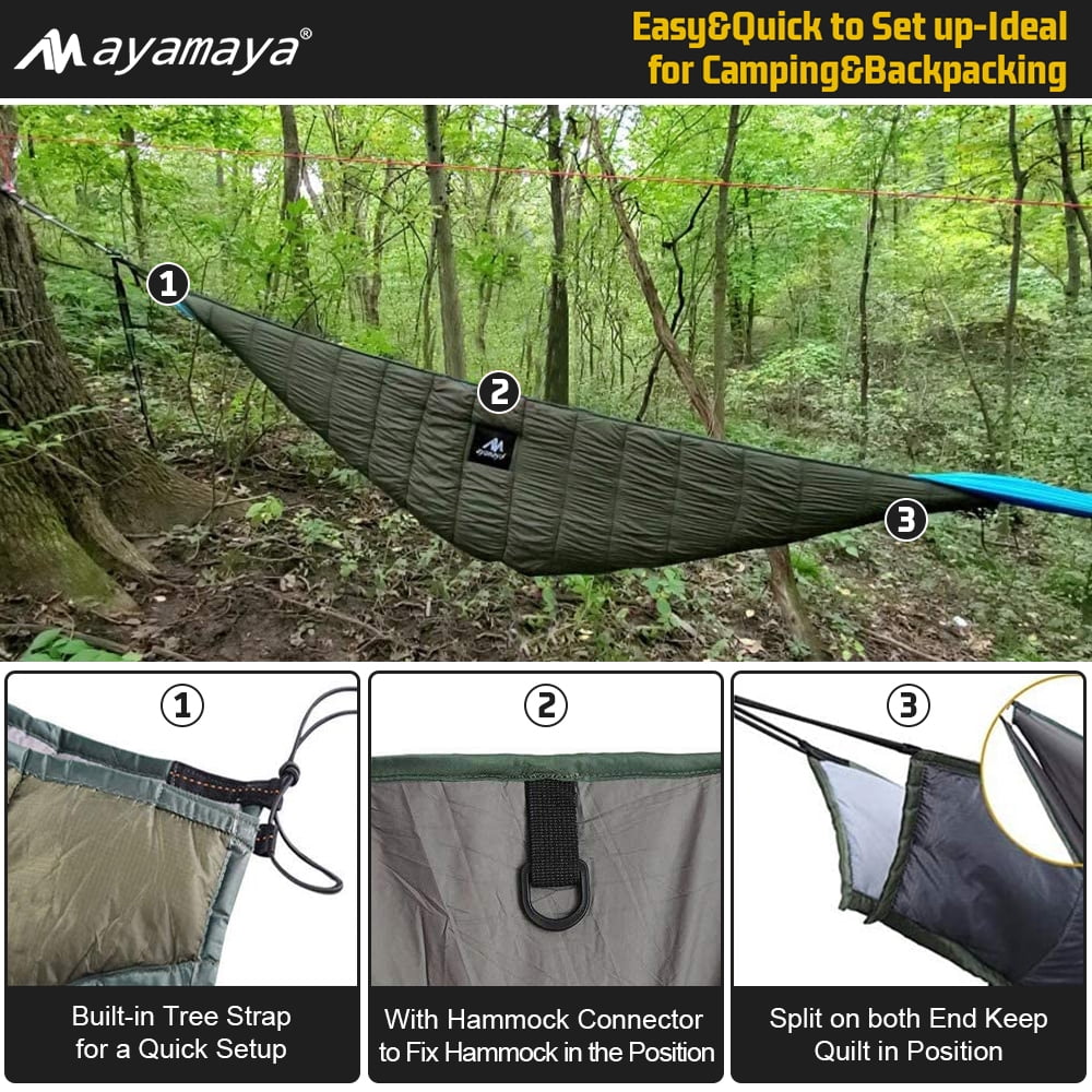 Under Quilts  for Hammocks AYAMAYA- Full Length 4 Seasons Cotton Hammock Underquilt Camping Hiking Backpacking Essential Gear Ultralight Winter Cold Weather Warm Blanket Army Green