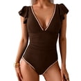 thumbnail image 1 of Traje de baño de una pieza con volantes Aidonger Tummy Control Coffee para mujer, 1 of 5