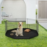 BENTISM Dog Playpen 8 Panels Foldable Metal Dog Exercise Pen with Bottom Pad 24" H