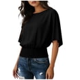 thumbnail image 1 of T-shirt Décontracté Surdimensionné à Manches Courtes Col Rond Smocké Couleur Unie Coupe Ample, 1 of 3