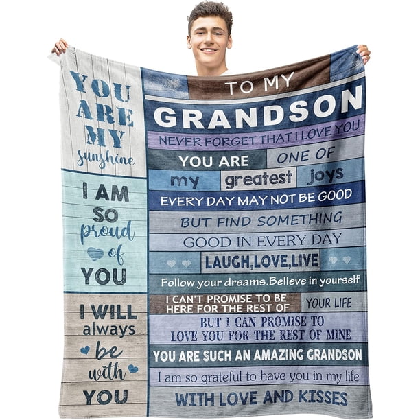 LHSHID Grandson Gifts from Grandma Grandpa Blanket Grandson Gifts Throw Blanket Gifts for Grandson Blankets Throws Grandson Gift Ideas Blankets for Birthday Graduation Christmas 40"x50"