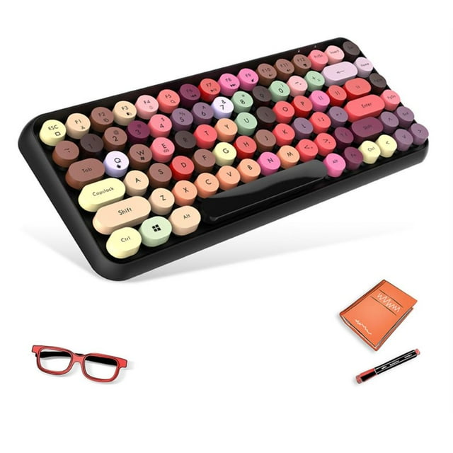 Clavier Sans Fil Bluetooth 308i 84 Touches Bouton Rond Clavier de Jeu Rond Compatible pour Windows/Mac/Android/Ios