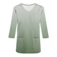 thumbnail image 4 of Xfvqtps Scrub Tops for Women Gradient Soft V-Neck 3/4 Sleeve Scrubs Comfortable Nursing Uniforms New Fashion Casual Printed T-shirt Nursing Clothes Top Working Uniforms with Pockets Green, 4 of 5