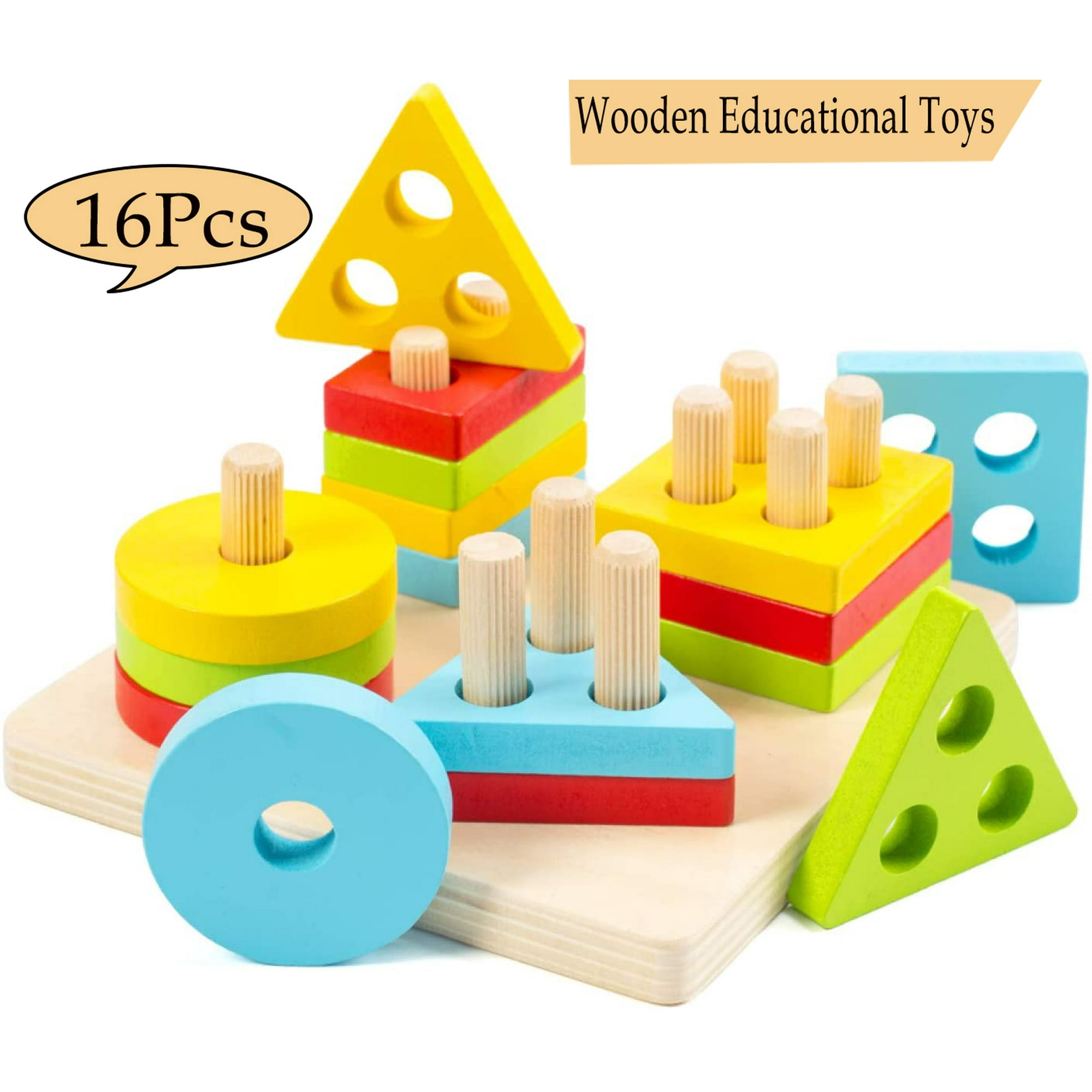 Amerteer Jouet Educatif Jouet pour Tout Petits pour Garcons Filles de 2 3 4 Ans Puzzle en Bois Trieur de Formes Jouet d Apprentissage Prescolaire Jouet Sensoriel de Developpement Jouet de Tri et d Emp...