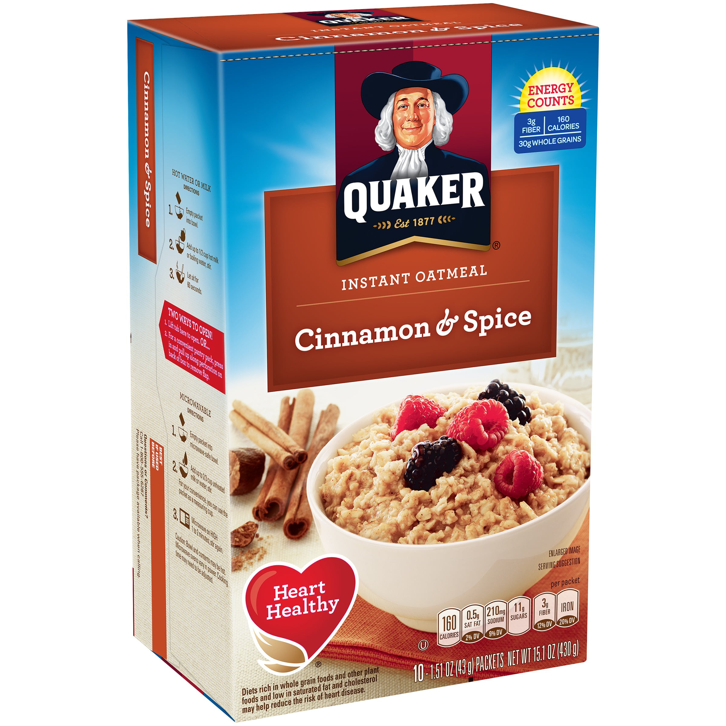 Quaker Instant Oatmeal, Cinnamon & Spice, 10 Packets - Walmart.com