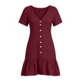 thumbnail image 4 of zbxnLI Women's V Neck Dresses Short Sleeve Dress with Pocket Casual Work Lightweight Ruffle Hem Sundress for Women, 4 of 7