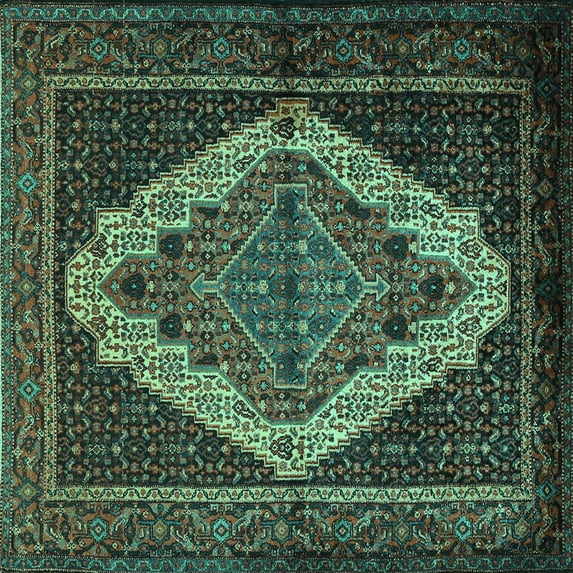 Ahgly Company Indoor Square Persian Turquoise Blue Traditional Area Rugs, 5' Square