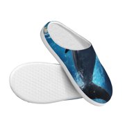Rateoe Ice Blue Ocean Cute Dolphin Print Women's Men's Cotton Knit Slippers Lightweight Memory Foam Indoor House Shoes with Anti-Skid Sole-44/45